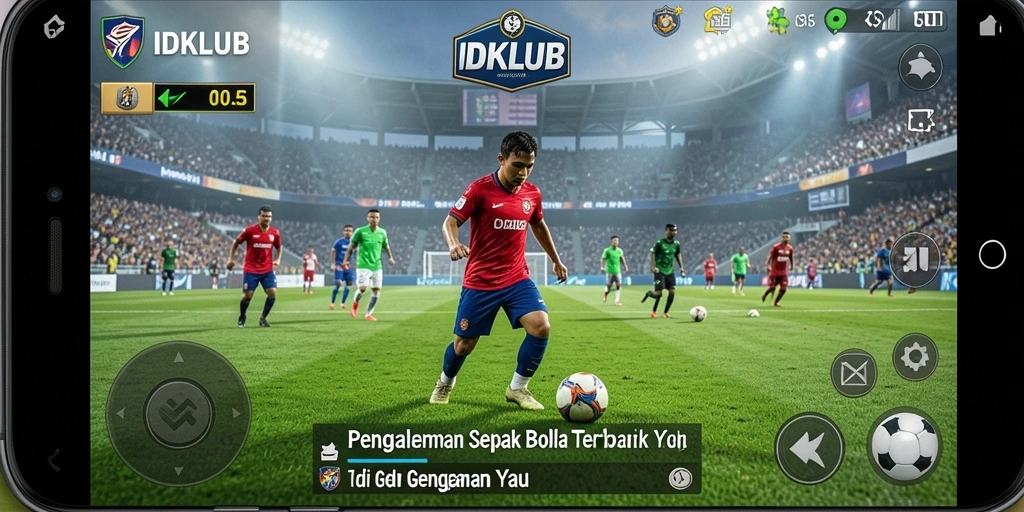 Screenshot gameplay IDKLUB yang menampilkan aksi sepak bola seru.