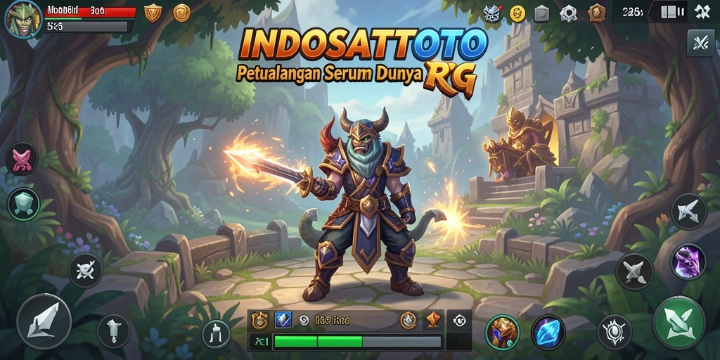 Screenshot gameplay INDOSATTOTO menampilkan pertempuran epik dalam dunia RPG.