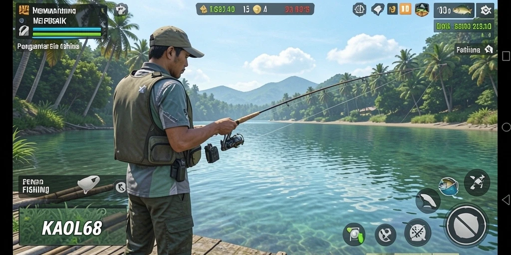 Tampilan gameplay KAOL68 dengan aksi memancing yang seru dan indah.