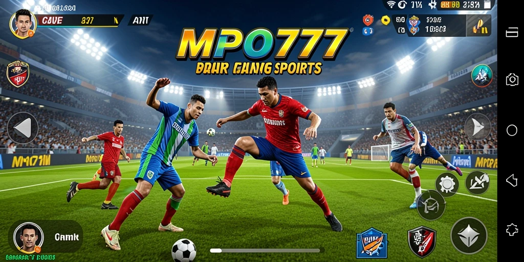 Screenshot utama MPO777 menampilkan pertarungan seru antar tim olahraga.