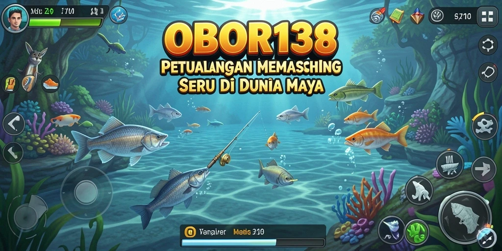 Tampilan gameplay seru OBOR138 saat memancing di lokasi indah.