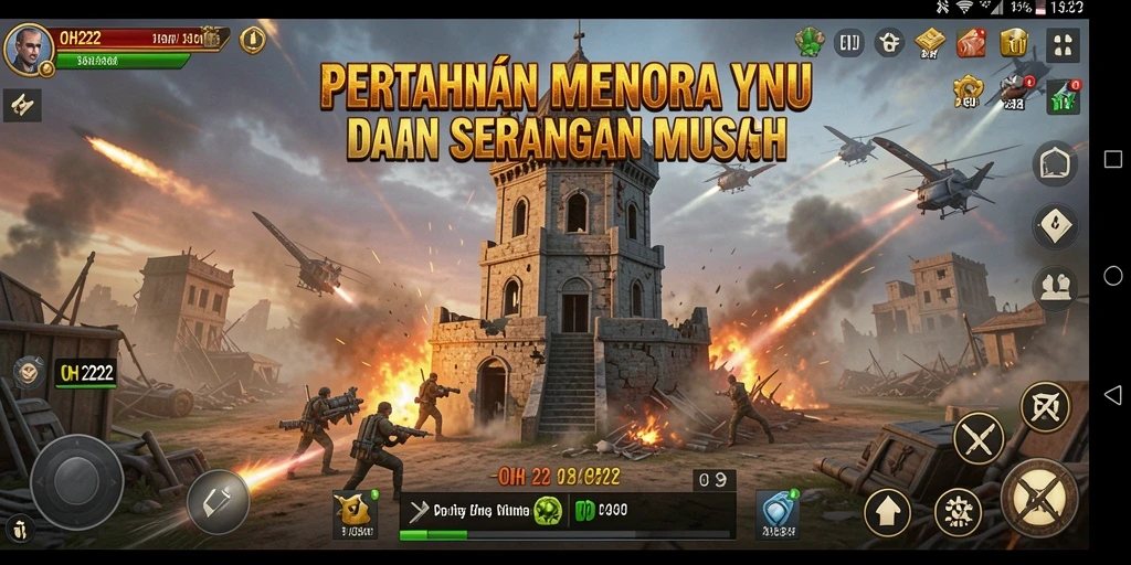 Screenshot OH222 menampilkan aksi seru dalam pertahanan menara.