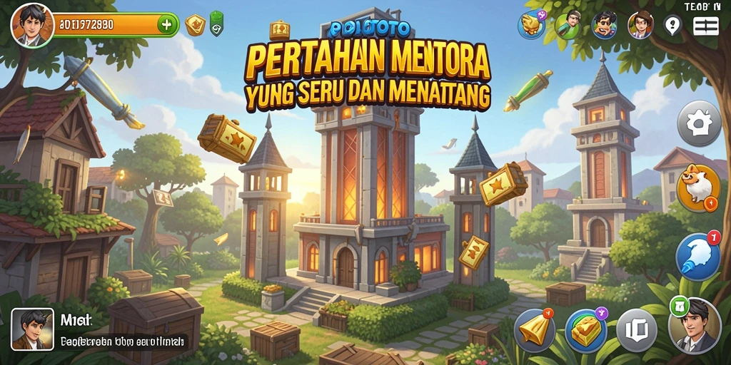 Tangkapan layar gameplay <strong>POLOTOTO</strong> menampilkan aksi pertahanan menara yang menegangkan.