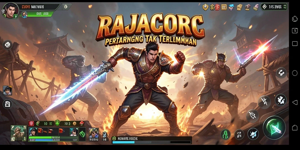 Tampilan gameplay RAJACORC yang mendebarkan dalam pertarungan Fighting.