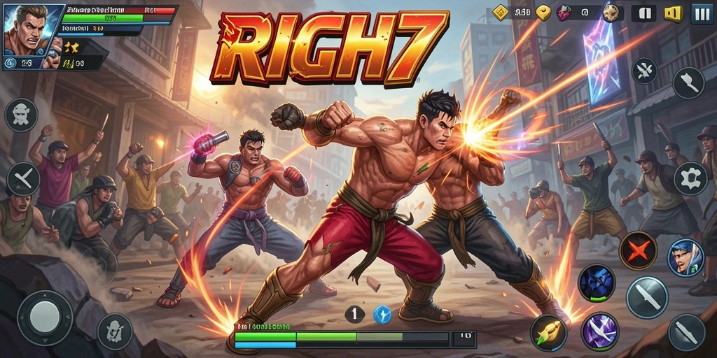 Tangkapan layar utama RICH7 menampilkan aksi pertarungan yang mendebarkan.