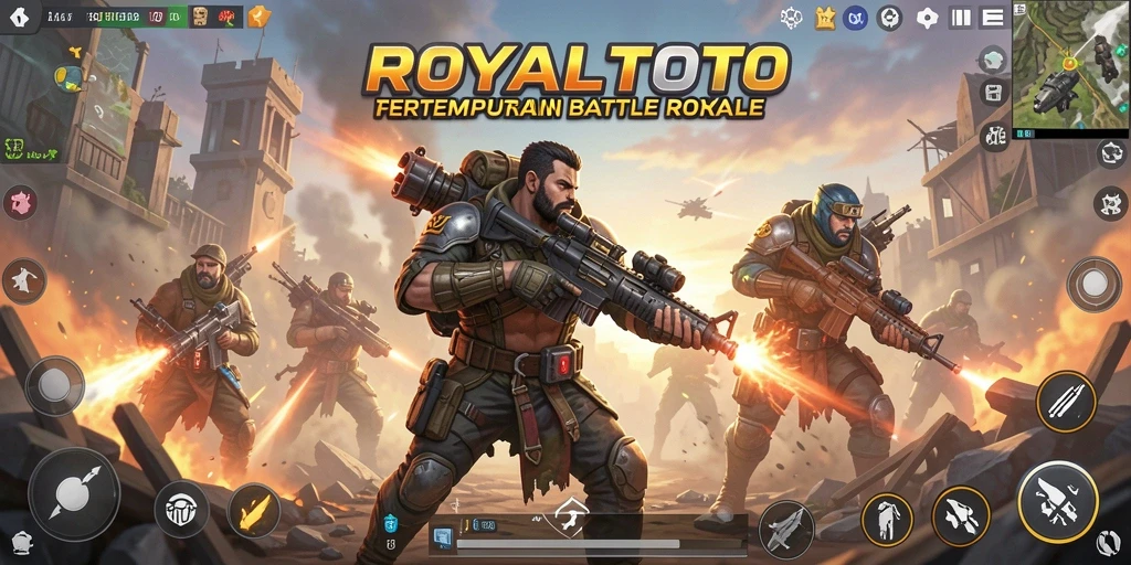 Screenshot gameplay ROYALTOTO menampilkan aksi mendebarkan dalam Battle Royale.